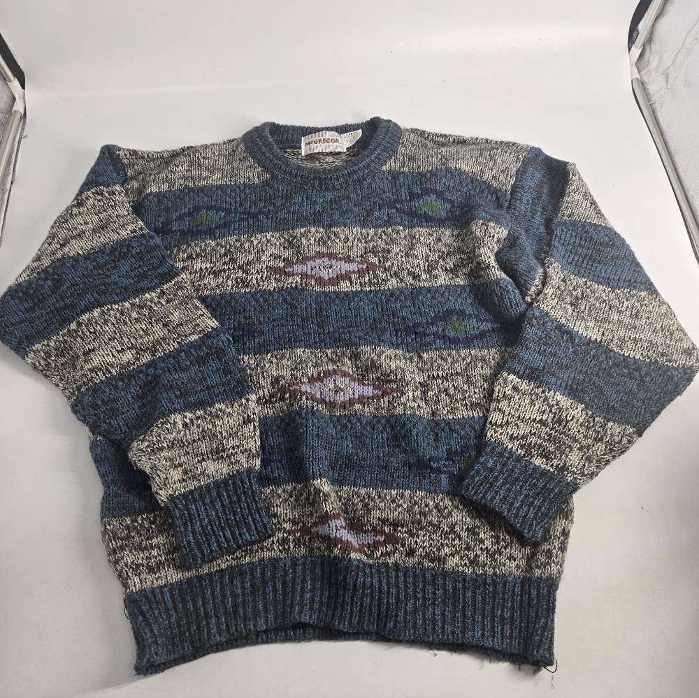 McGregor Blue and Gray Striped Crewneck Sweater Vintage L